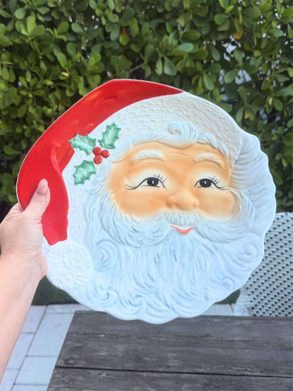 Vintage Japan Christmas Santa Face Plate 13” Platter Ceramic Cookie Serving Tray